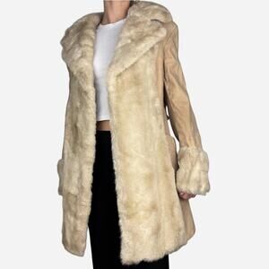 Vintage fur cream tan sherpa sueded faux fur trench coat 1960s made in englandd